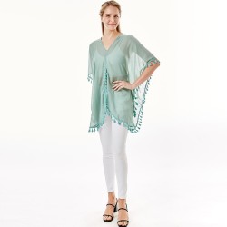 Tassel Trimmed Solid Cover Up for Women - Stylish & Versatile