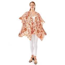 Floral Paisley Printed Ruffle Sleeves Cover Up Kimono Poncho