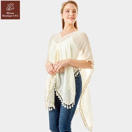 Tassel Trimmed Solid Cover Up for Women - Stylish & Versatile