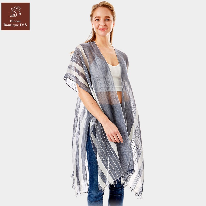 Striped Lurex Cover Up Poncho Kimono for Women - Elegant & Versatile