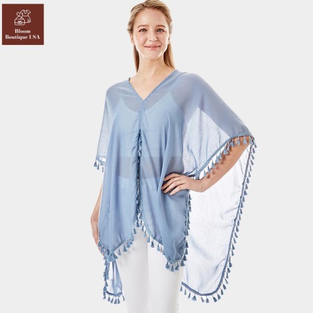 Tassel Trimmed Solid Cover Up for Women - Stylish & Versatile