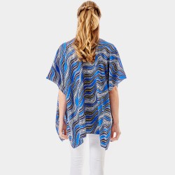 Wavy Printed Lurex Cover Up Poncho Kimono