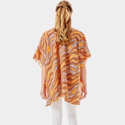 Wavy Printed Lurex Cover Up Poncho Kimono