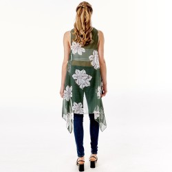 Lily Flower Patterned Chiffon Cover Up Vest | Lightweight Polyester